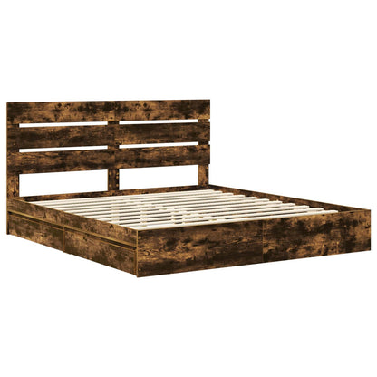 vidaXL Storage Bed with Drawer Smoked Oak 180 x 200 cm Engineered Wood
