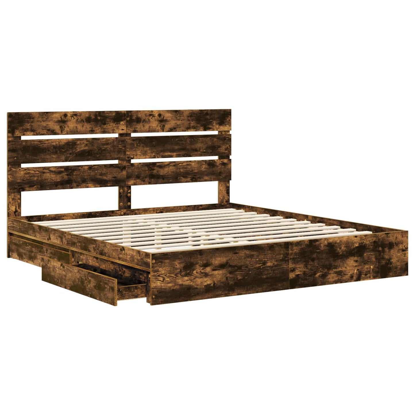 vidaXL Storage Bed with Drawer Smoked Oak 180 x 200 cm Engineered Wood