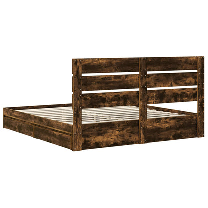 vidaXL Storage Bed with Drawer Smoked Oak 180 x 200 cm Engineered Wood