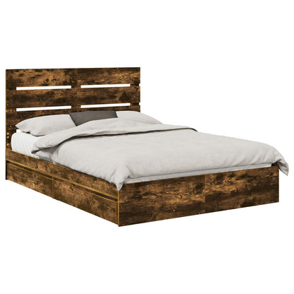 vidaXL Storage Bed with Drawer Smoked Oak 160 x 200 cm Engineered Wood