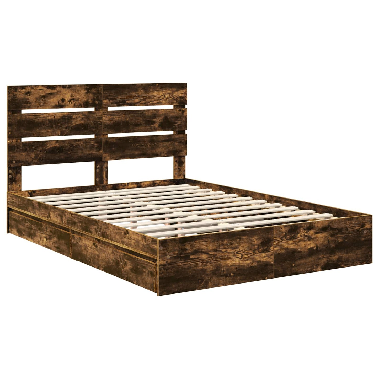 vidaXL Storage Bed with Drawer Smoked Oak 160 x 200 cm Engineered Wood