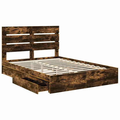 vidaXL Storage Bed with Drawer Smoked Oak 160 x 200 cm Engineered Wood