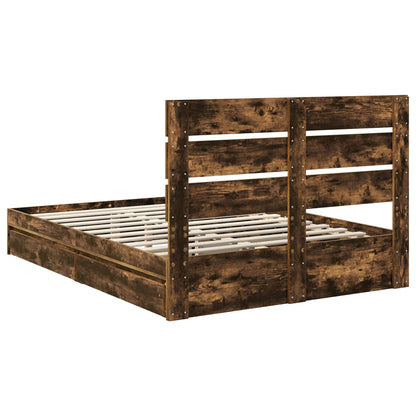 vidaXL Storage Bed with Drawer Smoked Oak 160 x 200 cm Engineered Wood