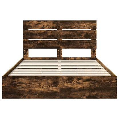 vidaXL Storage Bed with Drawer Smoked Oak 160 x 200 cm Engineered Wood
