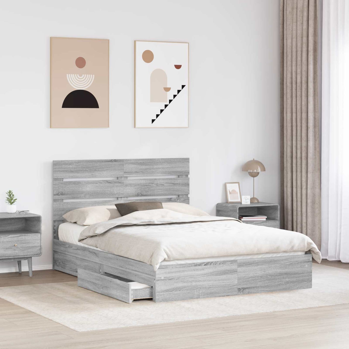 vidaXL Storage Bed Grey Sonoma 160 x 200 cm Engineered Wood