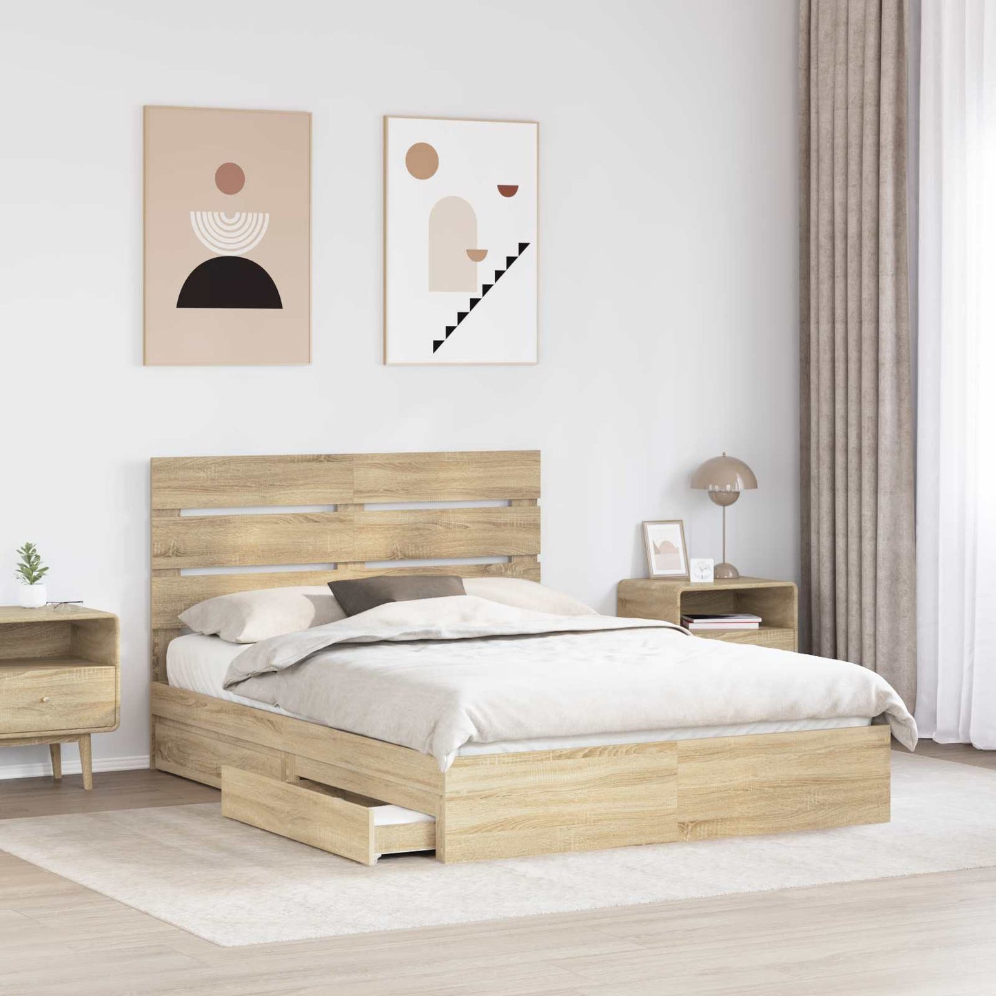 vidaXL Storage Bed with Drawer Sonoma Oak 140 x 190 cm Engineered Wood