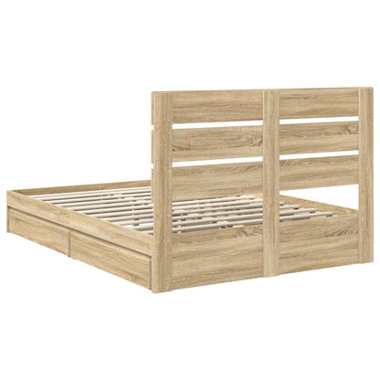 vidaXL Storage Bed with Drawer Sonoma Oak 140 x 190 cm Engineered Wood
