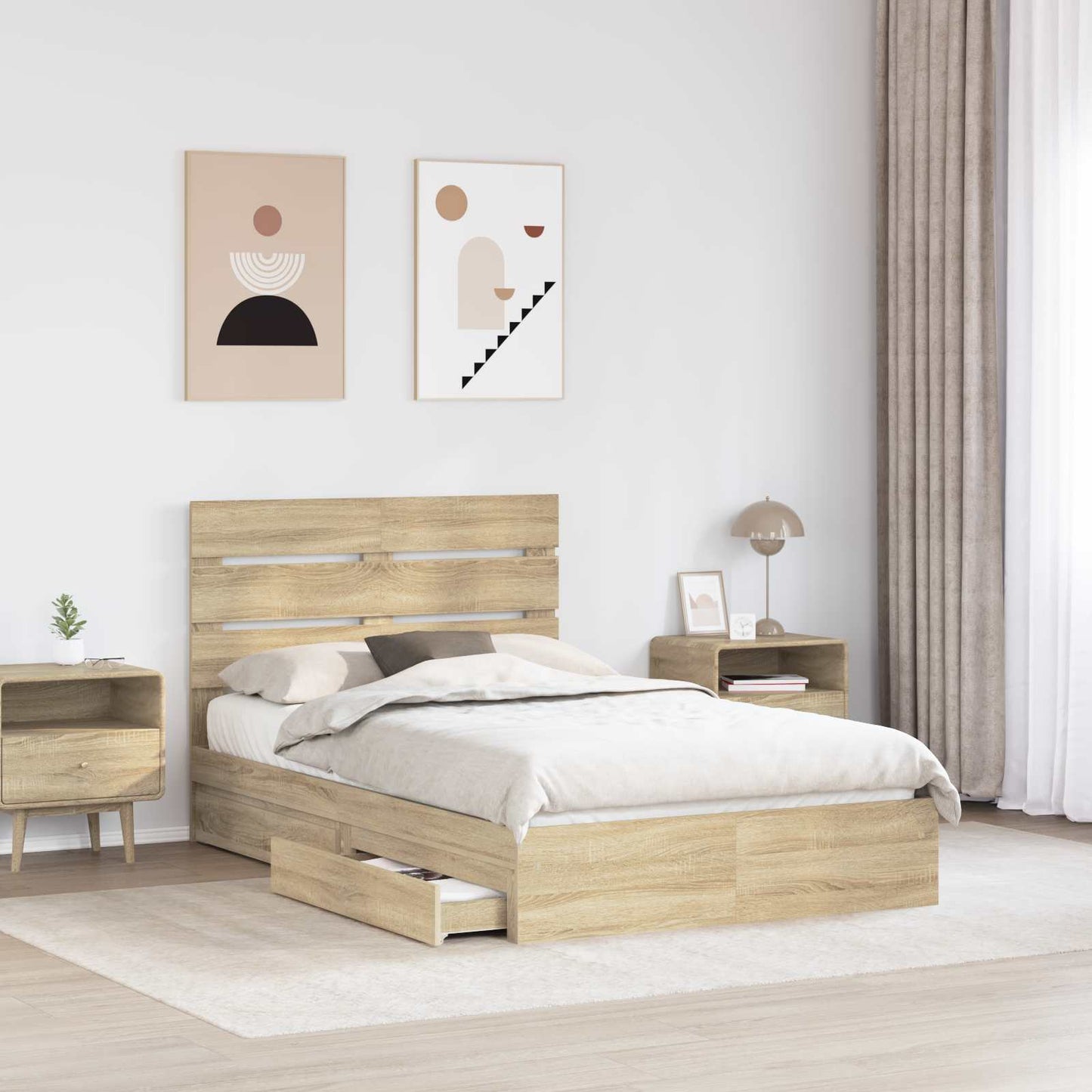 vidaXL Storage Bed with Drawer Sonoma Oak 135 x 190 cm Engineered Wood
