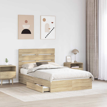 vidaXL Storage Bed with Drawer Sonoma Oak 135 x 190 cm Engineered Wood