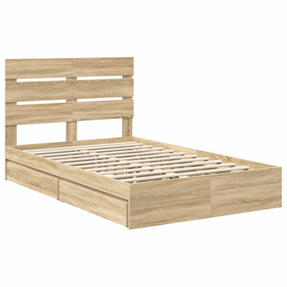 vidaXL Storage Bed with Drawer Sonoma Oak 135 x 190 cm Engineered Wood