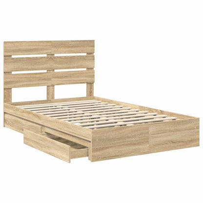 vidaXL Storage Bed with Drawer Sonoma Oak 135 x 190 cm Engineered Wood