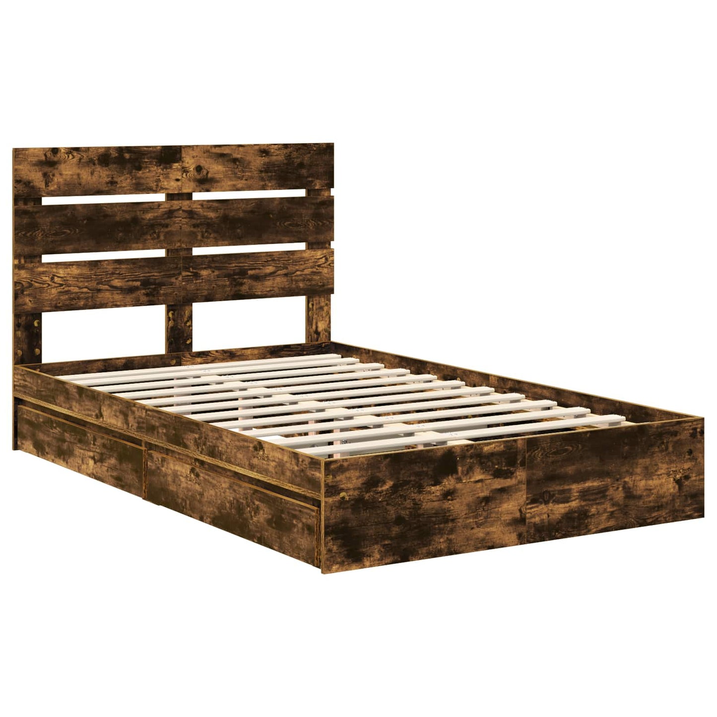 vidaXL Storage Bed with Drawer Smoked Oak 135 x 190 cm Engineered Wood