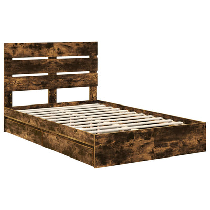 vidaXL Storage Bed with Drawer Smoked Oak 135 x 190 cm Engineered Wood