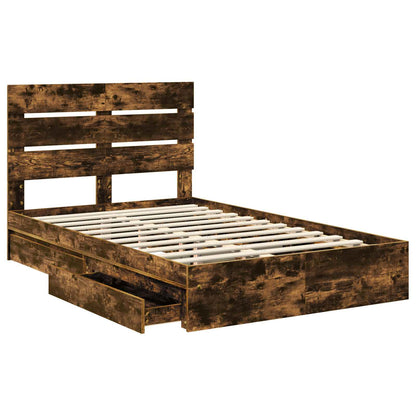 vidaXL Storage Bed with Drawer Smoked Oak 135 x 190 cm Engineered Wood