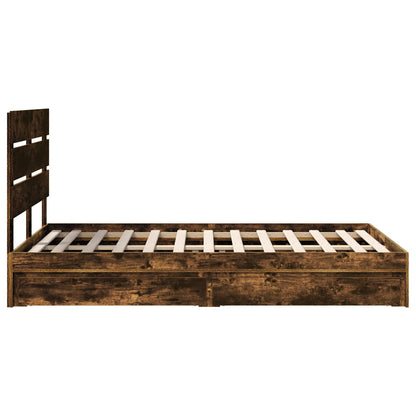 vidaXL Storage Bed with Drawer Smoked Oak 135 x 190 cm Engineered Wood