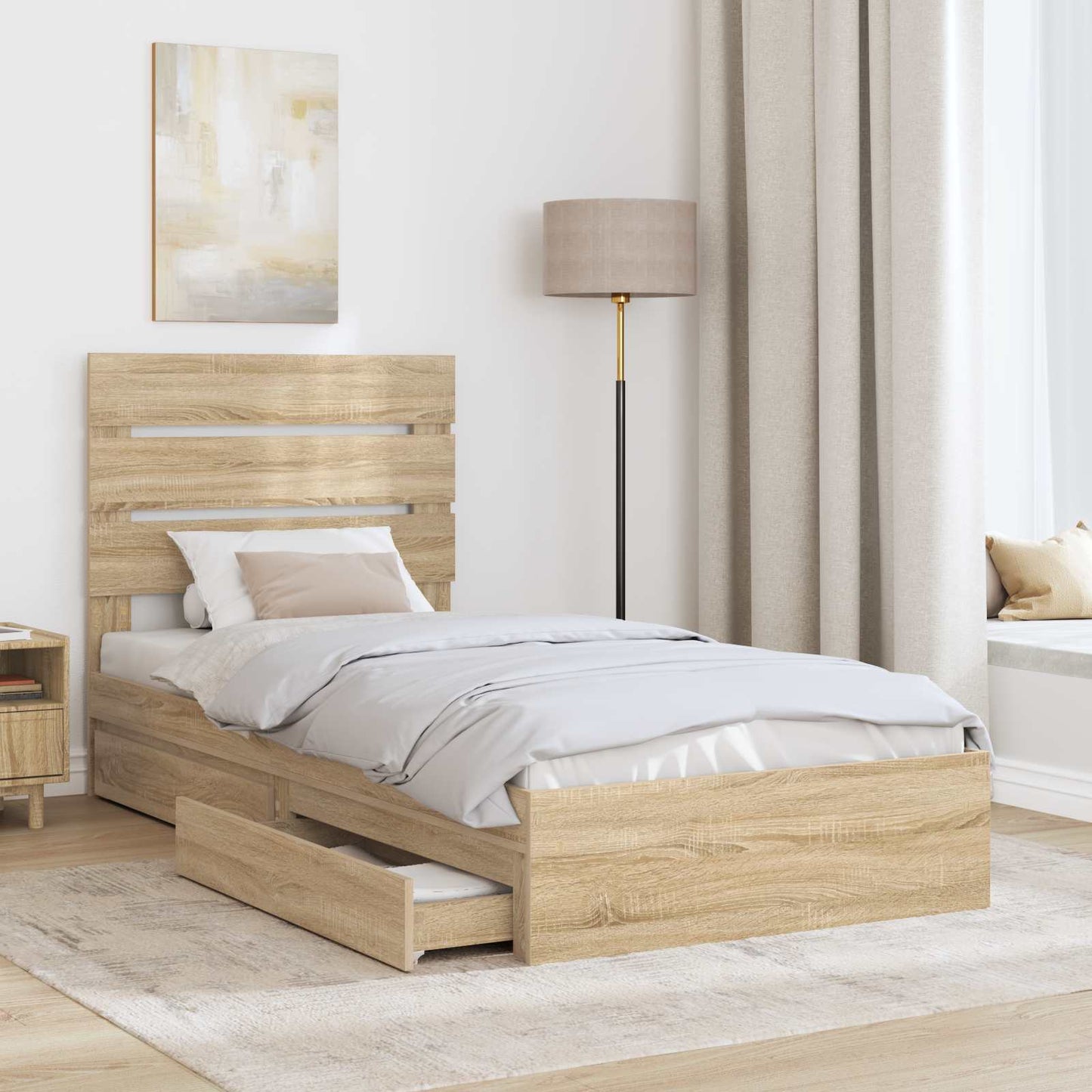 vidaXL Storage Bed with Drawer Sonoma Oak 100 x 200 cm Engineered Wood