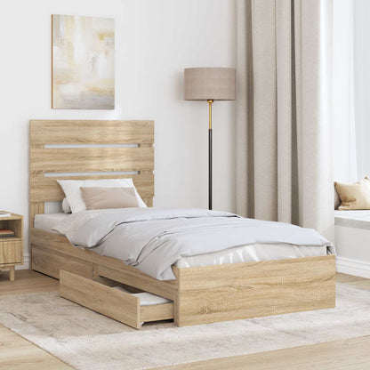 vidaXL Storage Bed with Drawer Sonoma Oak 100 x 200 cm Engineered Wood