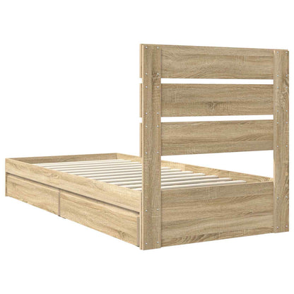 vidaXL Storage Bed with Drawer Sonoma Oak 100 x 200 cm Engineered Wood