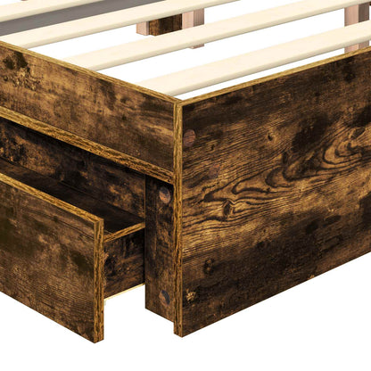 vidaXL Storage Bed with Drawer Smoked Oak 100 x 200 cm Engineered Wood
