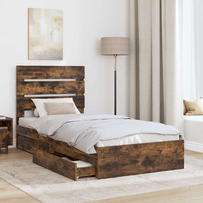 vidaXL Storage Bed with Drawer Smoked Oak 100 x 200 cm Engineered Wood