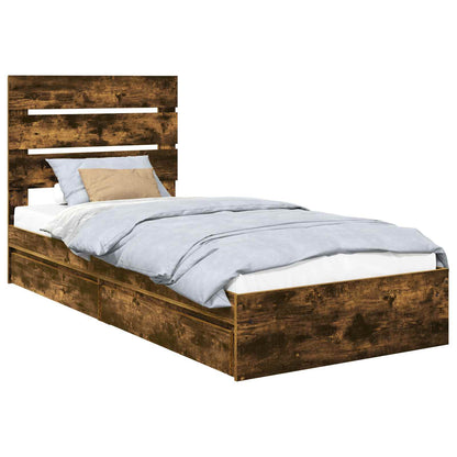 vidaXL Storage Bed with Drawer Smoked Oak 100 x 200 cm Engineered Wood