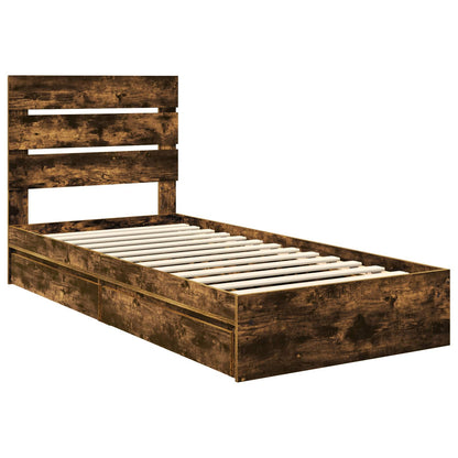vidaXL Storage Bed with Drawer Smoked Oak 100 x 200 cm Engineered Wood