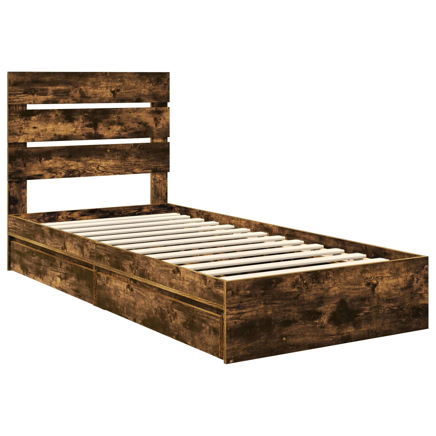 vidaXL Storage Bed with Drawer Smoked Oak 100 x 200 cm Engineered Wood