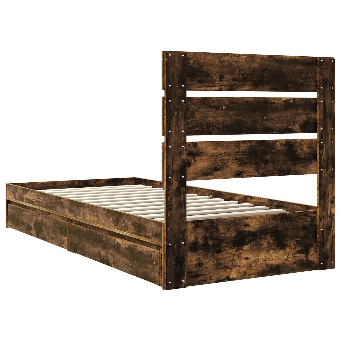 vidaXL Storage Bed with Drawer Smoked Oak 100 x 200 cm Engineered Wood