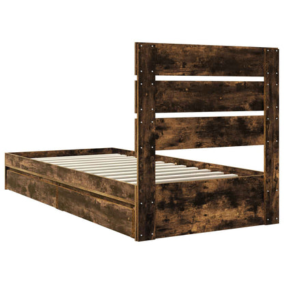 vidaXL Storage Bed with Drawer Smoked Oak 100 x 200 cm Engineered Wood