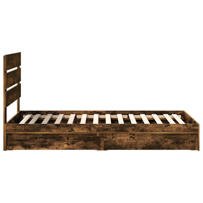 vidaXL Storage Bed with Drawer Smoked Oak 100 x 200 cm Engineered Wood