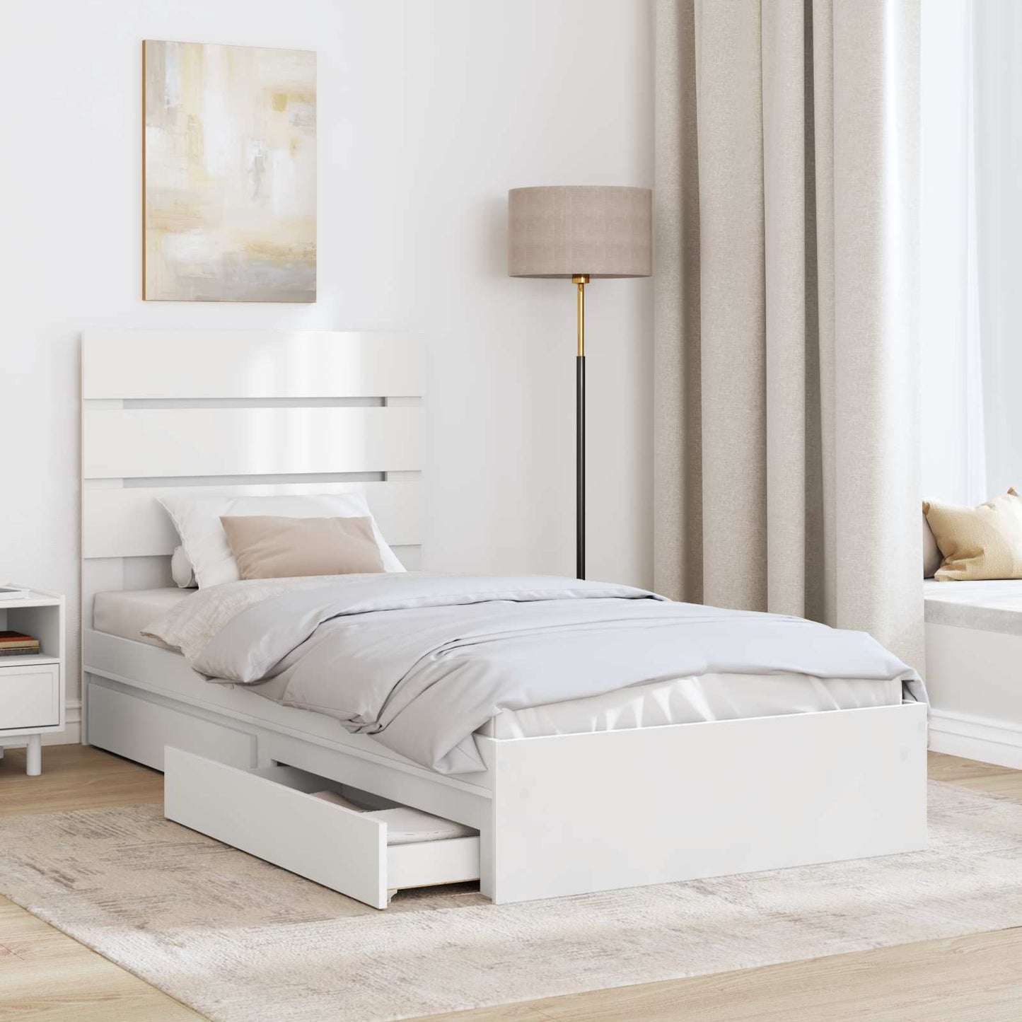 vidaXL Storage Bed with Headboard White 90 x 200 cm Engineered Wood
