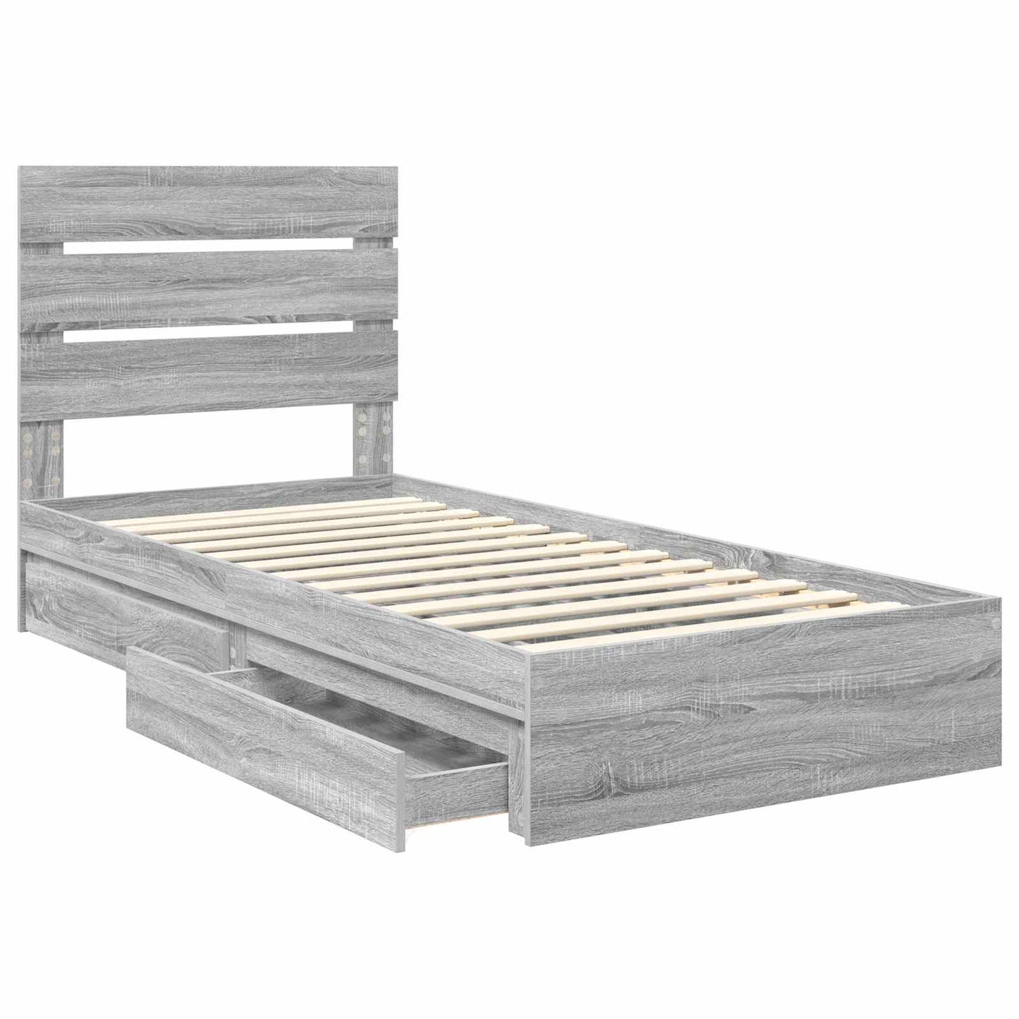 vidaXL Storage Bed with Drawer Grey Sonoma 90 x 190 cm Engineered Wood