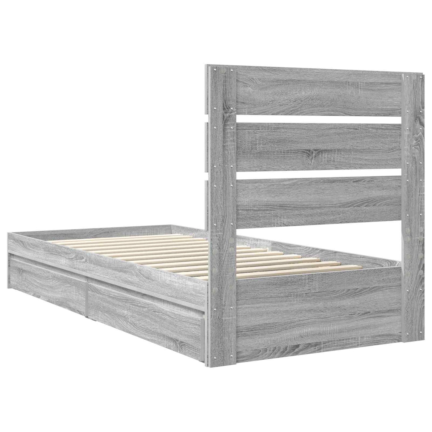 vidaXL Storage Bed with Drawer Grey Sonoma 90 x 190 cm Engineered Wood