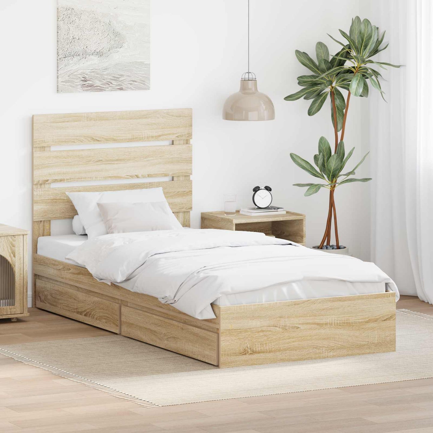 vidaXL Storage Bed with Drawer Sonoma Oak 70 x 190 cm Engineered Wood