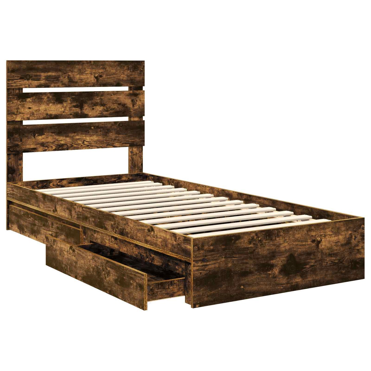 vidaXL Storage Bed with Drawer Smoked Oak 70 x 190 cm Engineered Wood