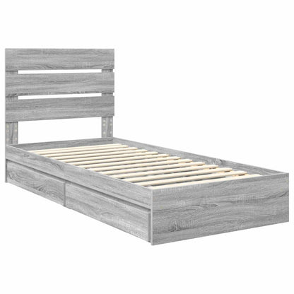 vidaXL Storage Bed with Drawer Grey Sonoma 70 x 190 cm Engineered Wood