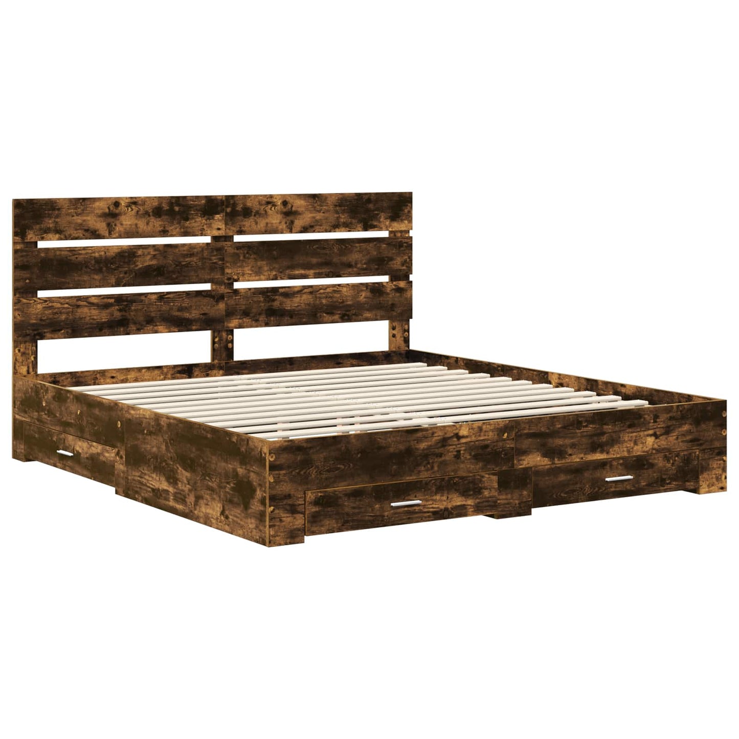 vidaXL Bed Frame with Drawer Smoked Oak 200 x 200 cm Engineered Wood