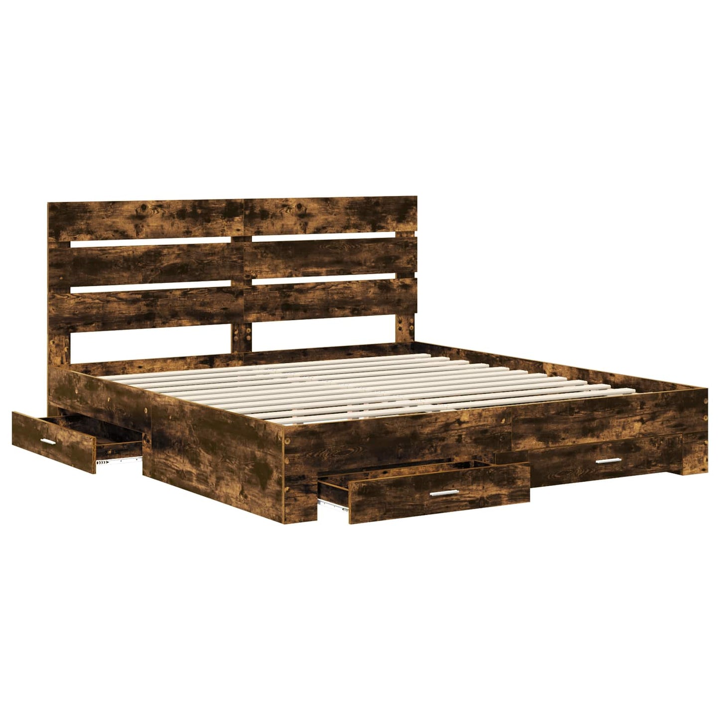 vidaXL Bed Frame with Drawer Smoked Oak 200 x 200 cm Engineered Wood