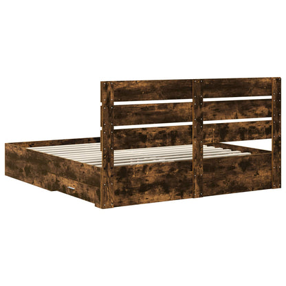 vidaXL Bed Frame with Drawer Smoked Oak 200 x 200 cm Engineered Wood