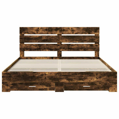 vidaXL Bed Frame with Drawer Smoked Oak 200 x 200 cm Engineered Wood