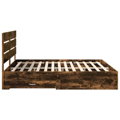 vidaXL Bed Frame with Drawer Smoked Oak 200 x 200 cm Engineered Wood