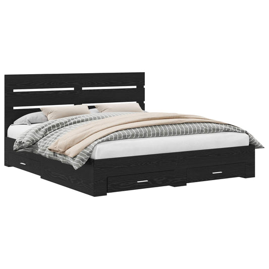 vidaXL Bed Frame with Drawer Black Oak 180 x 200 cm Engineered Wood