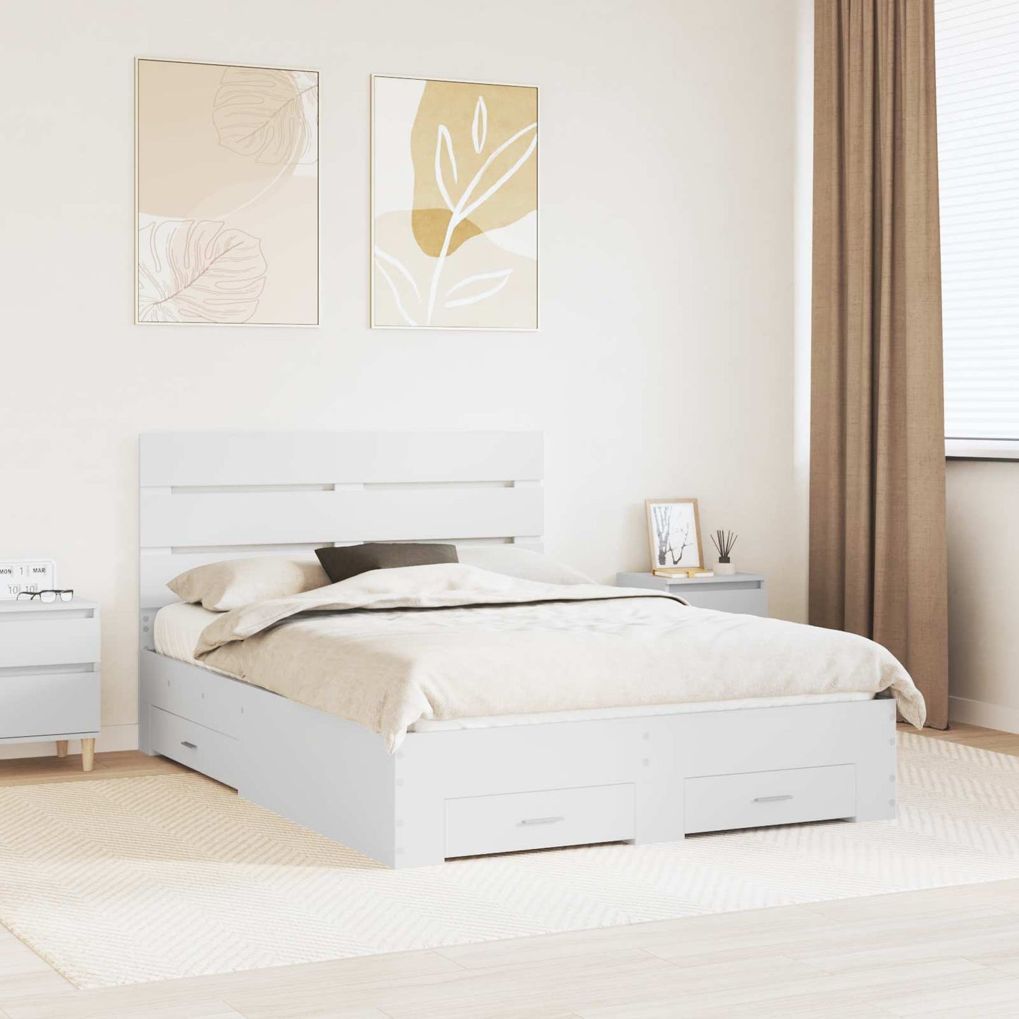 vidaXL Bed Frame with Drawer White 160 x 200 cm Engineered Wood