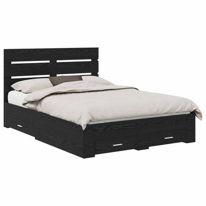 vidaXL Bed Frame with Drawer Black Oak 160 x 200 cm Engineered Wood