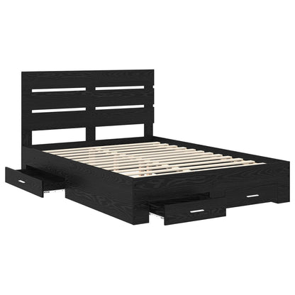 vidaXL Bed Frame with Drawer Black Oak 160 x 200 cm Engineered Wood