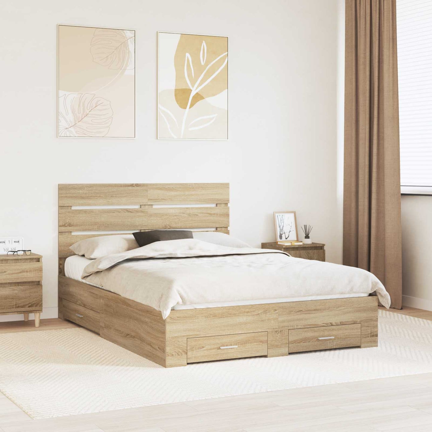 vidaXL Bed Frame with Drawer Sonoma Oak 150 x 200 cm Engineered Wood