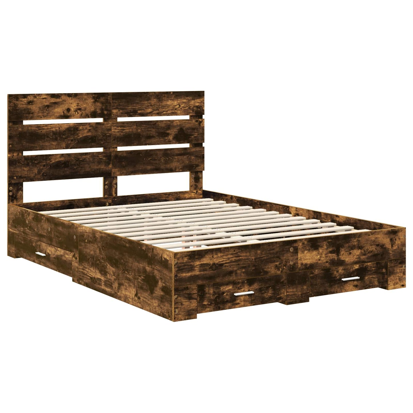 vidaXL Bed Frame with Drawer Smoked Oak 150 x 200 cm Engineered Wood