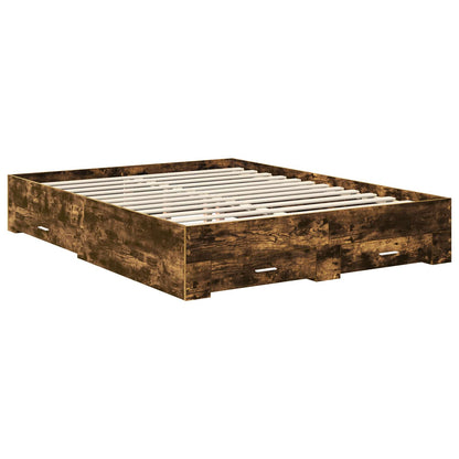 vidaXL Bed Frame with Drawer Smoked Oak 150 x 200 cm Engineered Wood
