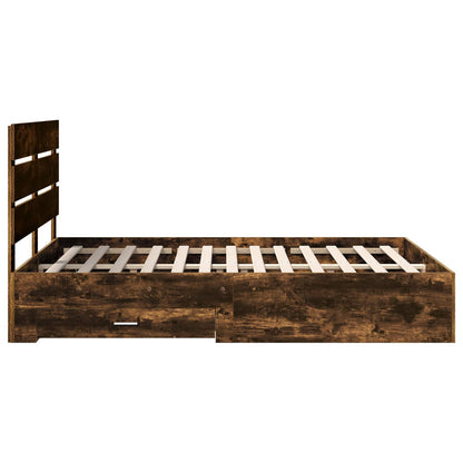 vidaXL Bed Frame with Drawer Smoked Oak 150 x 200 cm Engineered Wood