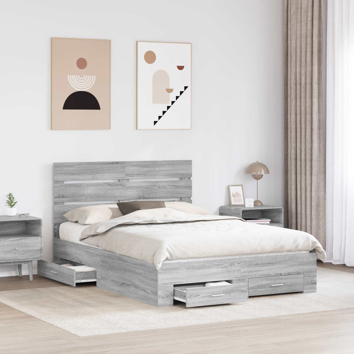 vidaXL Bed Frame with Drawer Grey Sonoma 150 x 200 cm Engineered Wood